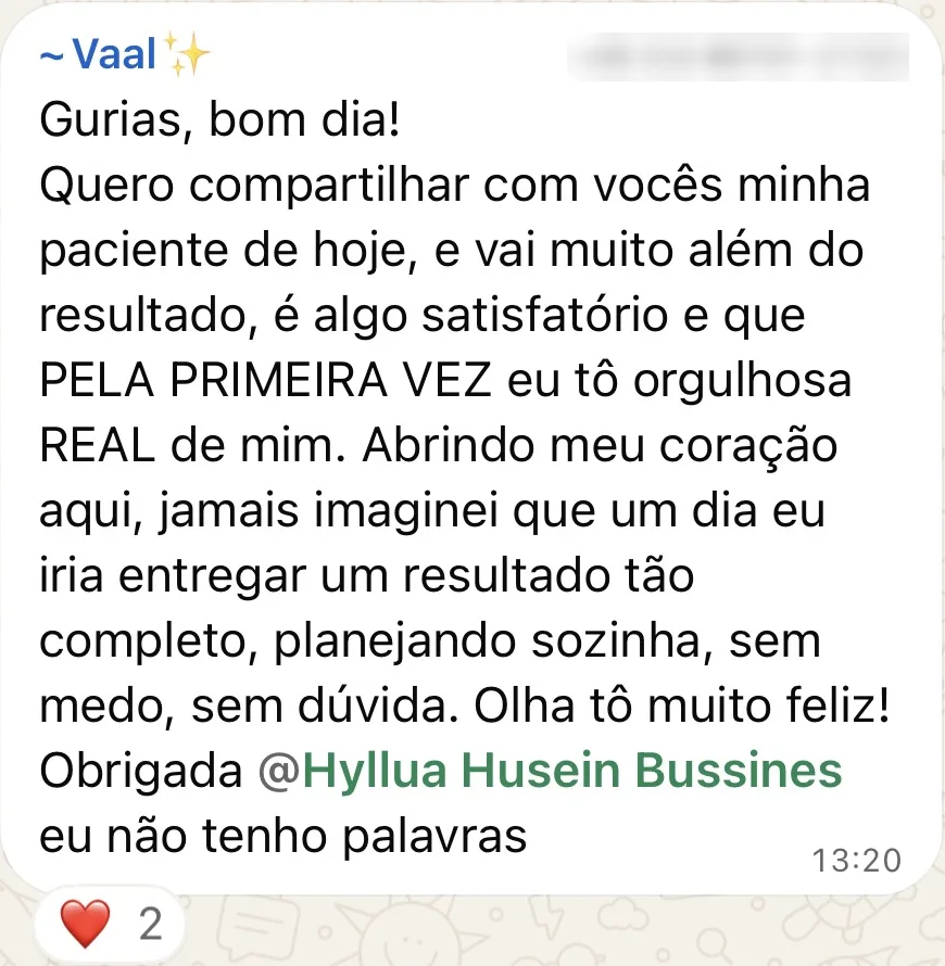 Print do depoimento de Valquíria P. no grupo de alunas